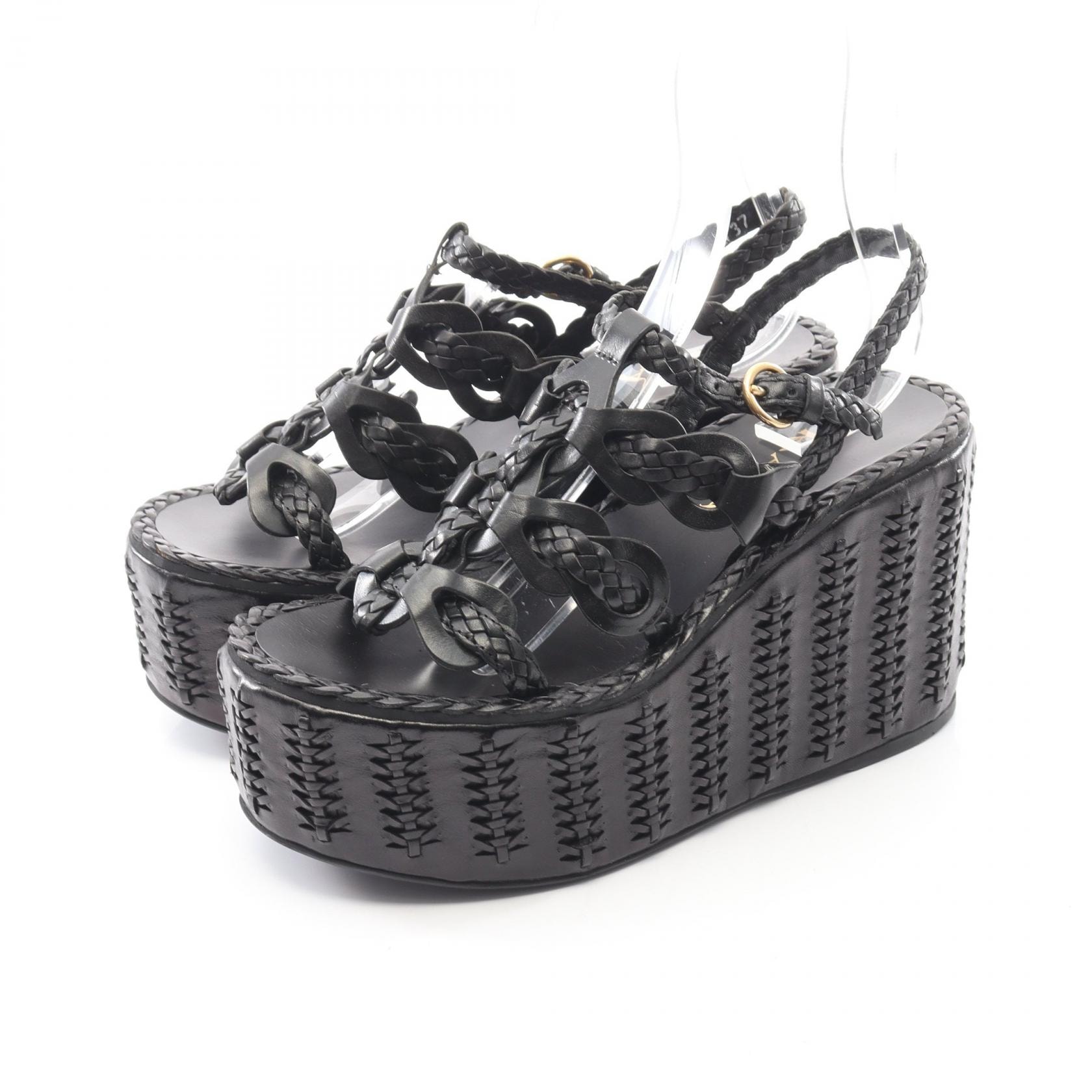 プラダ PRADA サンダル 靴 レザー レディース ブラック系 【中古】