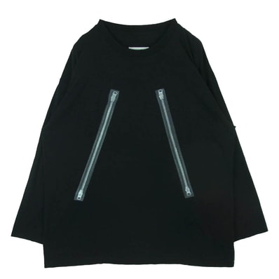 MAISON MARGIELA メゾンマルジェラ 24SS SH0GC0009 MM6 エムエムシックス 八の字 ジップ プリント 長袖 カットソー ブラック系 XL【中古】
