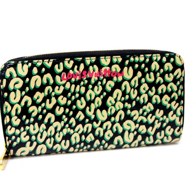 ルイヴィトン LOUIS VUITTON ジッピーウォレット M91475 ヴェルニ レオパード ラウンドファスナー 長財布 長財布 パテントレザー ブルーアンフィニ ブラック