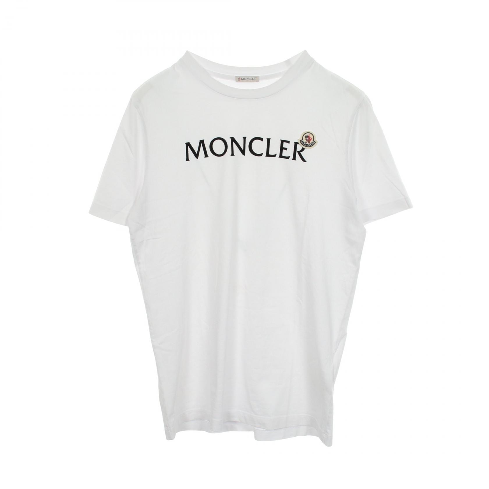 モンクレール MONCLER ロゴ クルーネック 半袖Tシャツ 衣料品 トップス コットン メンズ ホワイト系 【中古】