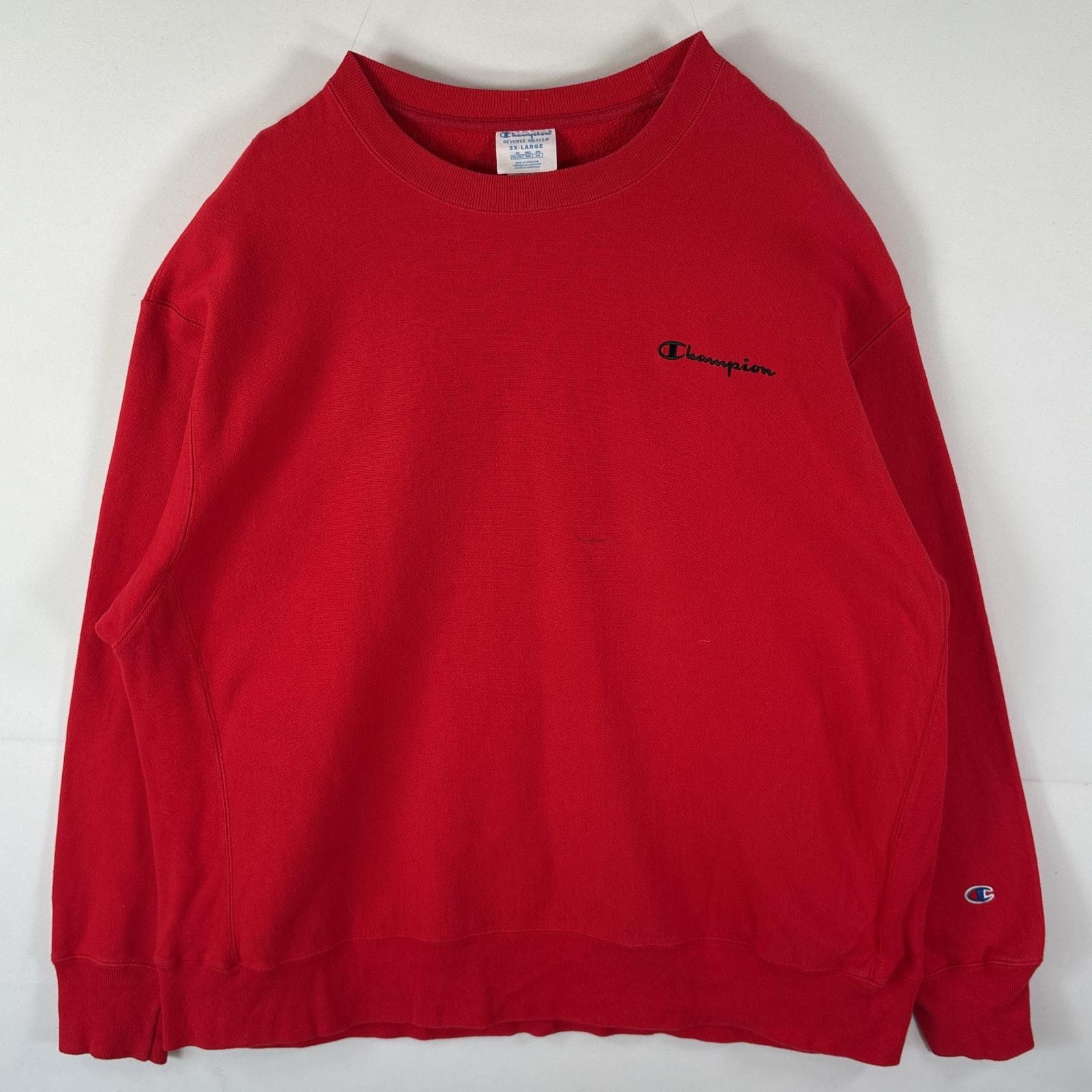 古着 チャンピオン Champion スウェット リバースウィーブ トレーナー ワンポイントロゴ刺繍 クルーネック 大きいサイズ 14042  レッド メンズ