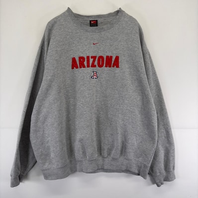 古着 ナイキ NIKE スウェット プルオーバー ロゴ 刺繍 クルーネック 大きいサイズ トレーナー 2XL グレー メンズ