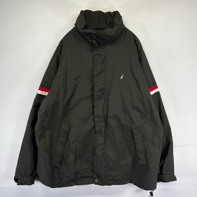 古着 ノーティカ NAUTICA ジャケット ワンポイント刺繍ロゴ フリースライナー フーディ 2XL グリーン系 メンズ