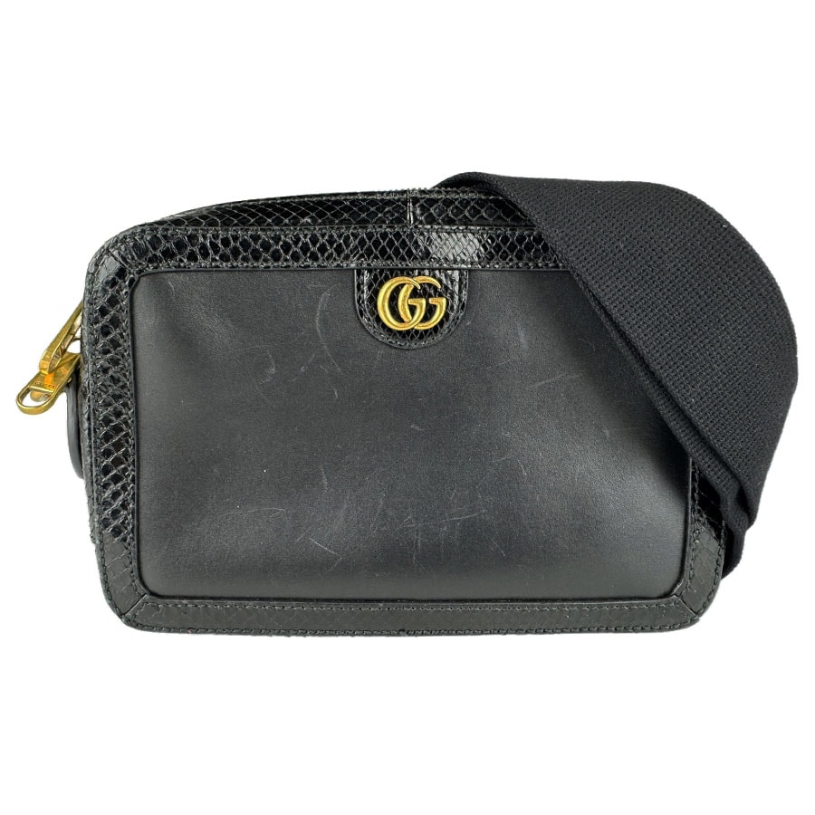 グッチ GUCCI ショルダーバッグ GGマーモント レザー/パイソン ブラック レディース 710861【中古】 z9172