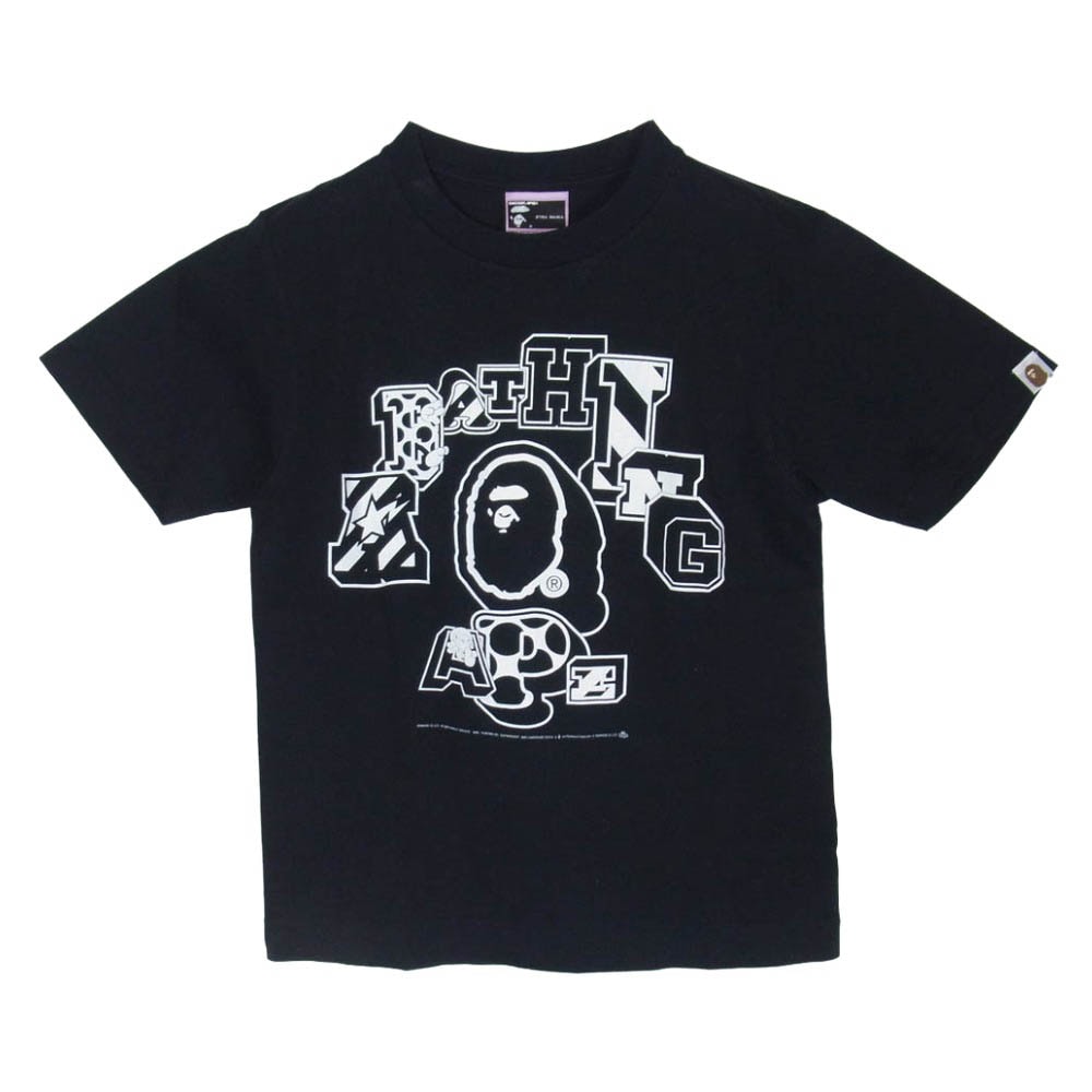 A BATHING APE アベイシングエイプ カッレジロゴ マイロ プリント 半袖  Tシャツ カットソー ブラック系 XS【中古】