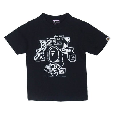 A BATHING APE アベイシングエイプ カッレジロゴ マイロ プリント 半袖 Tシャツ カットソー ブラック系 XS【中古】