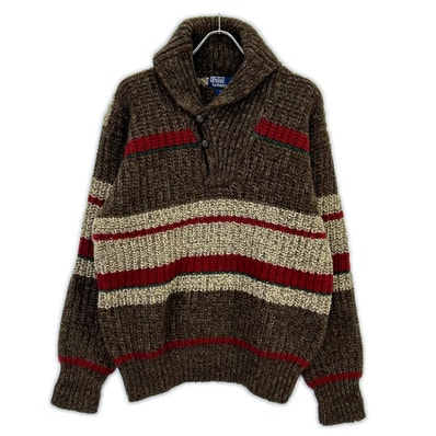 ポロ ラルフローレン 90s ブラウン ウール クルミボタン ショールカラー ニット L