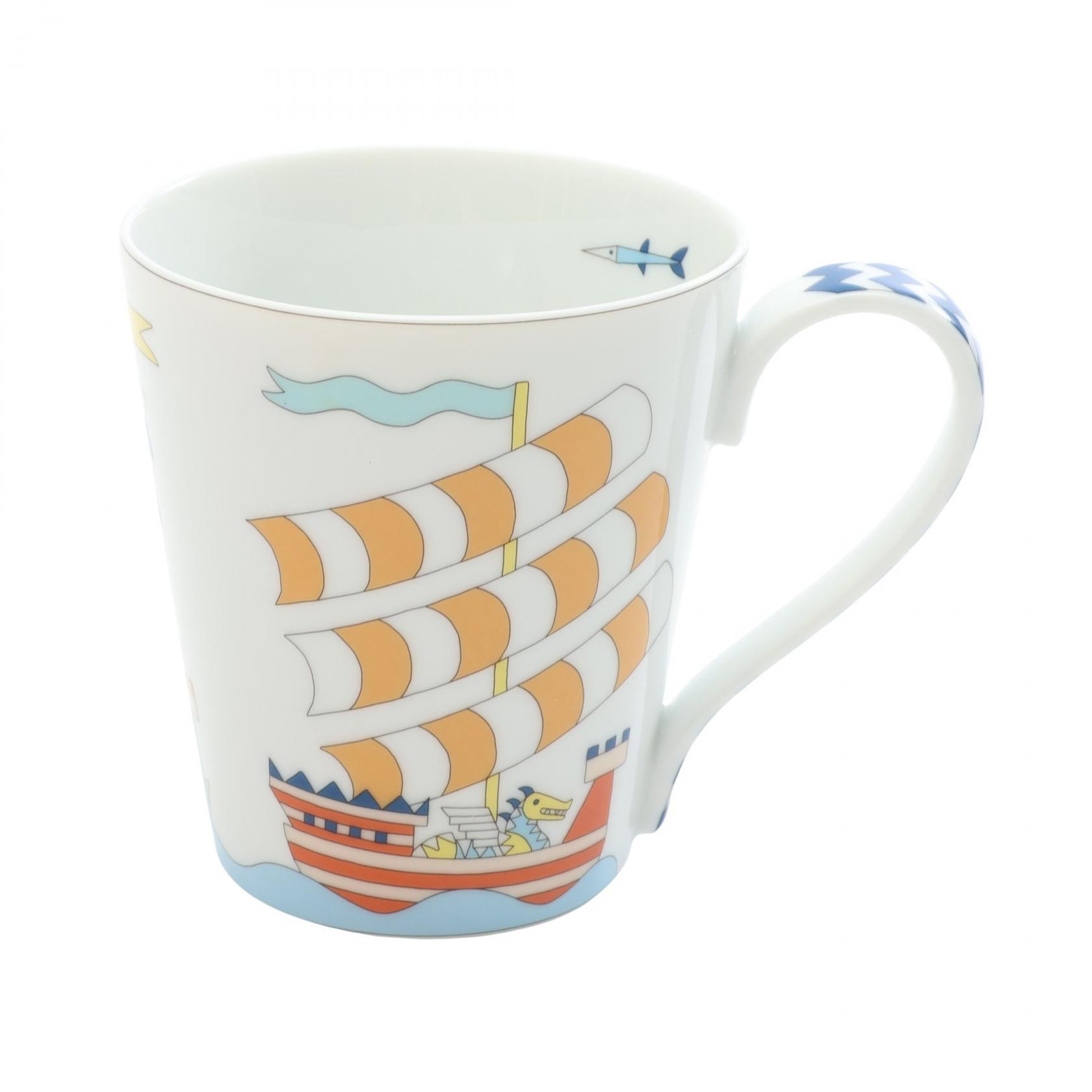 エルメス HERMES バトー柄 エポペ NO1 マグカップ 食器 アクセサリー 陶器 ホワイト メンズ レディース ホワイト系 / マルチカラー 【中古】