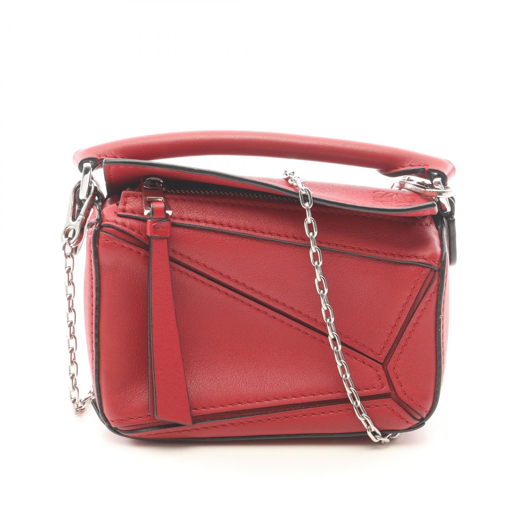 ロエベ LOEWE パズルバッグ ナノ 2WAY ハンドバッグ バッグ レザー レディース レッド系 【中古】