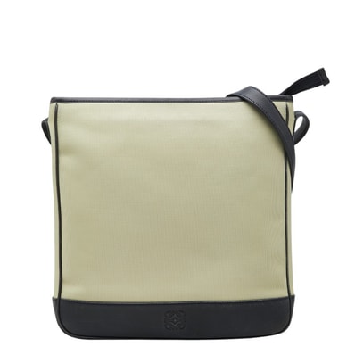 ロエベ アナグラム 斜め掛け ショルダーバッグ ベージュ ブラック キャンバス レザー レディース LOEWE 【中古】