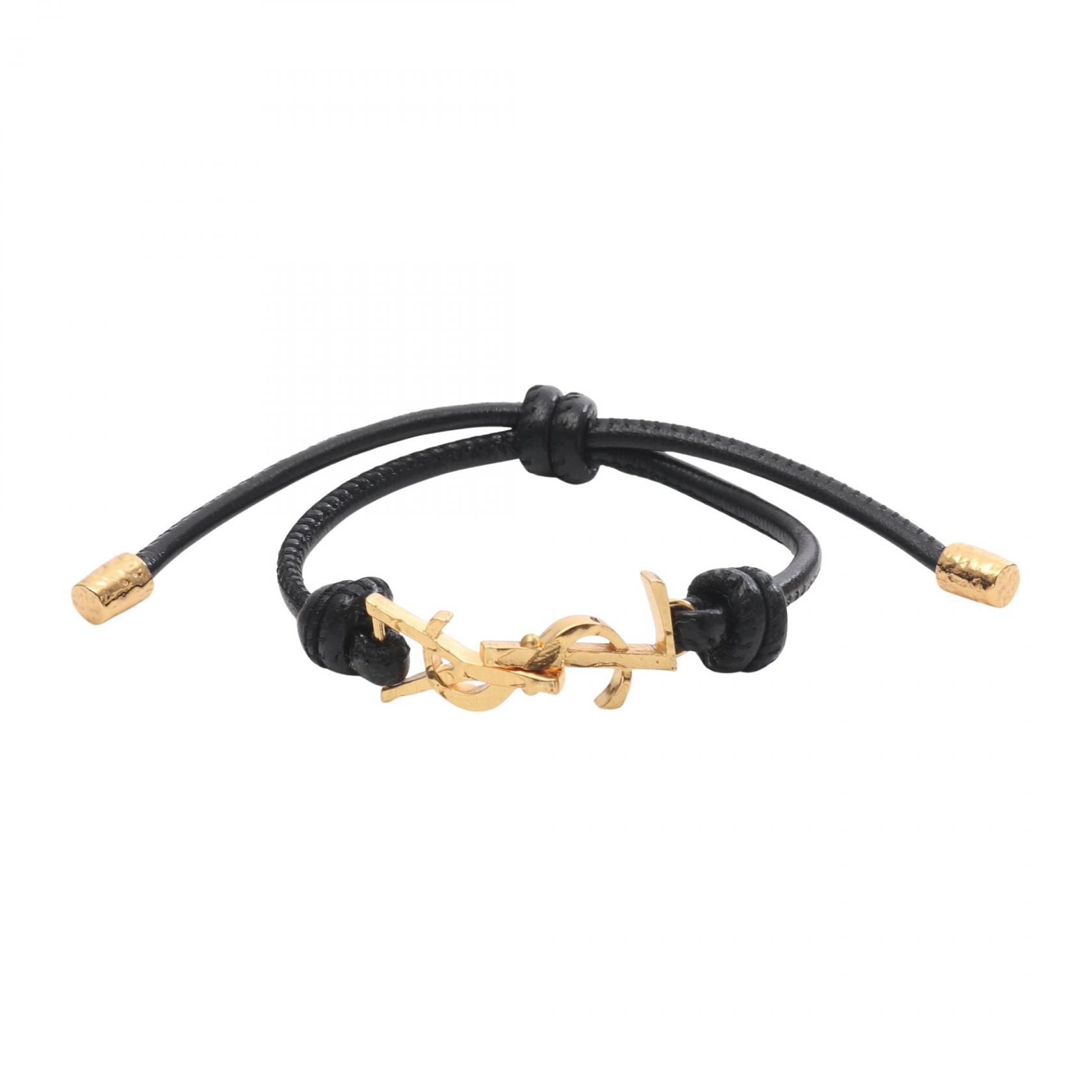サンローランパリ SAINT LAURENT PARIS カサンドラ ブレスレット アクセサリー GP(ゴールドメッキ) レザー レディース ゴールド系 / ブラック系 861459AAF9R1000M 【新品】