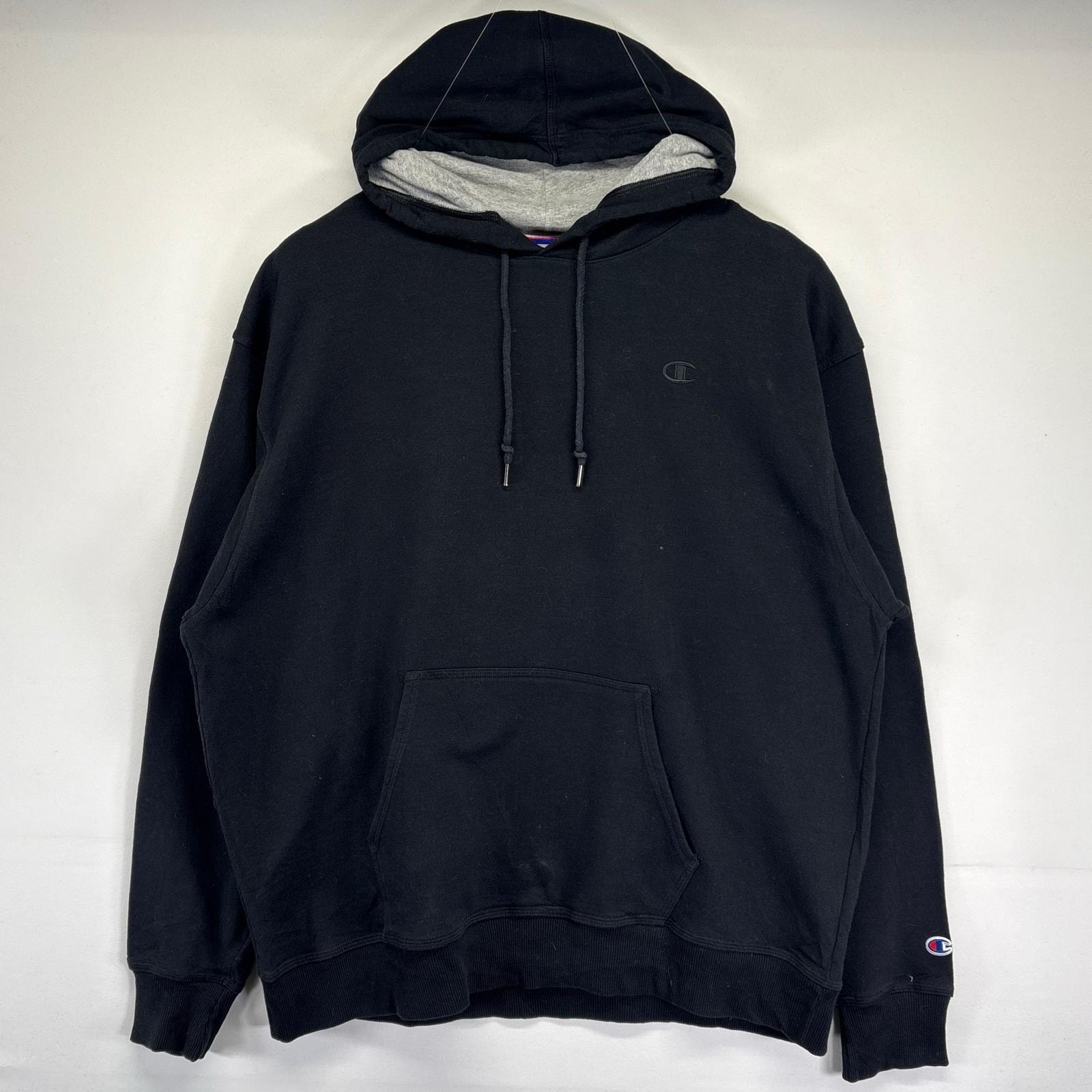 古着 チャンピオン Champion パーカー 大きいサイズ プルオーバー ワンポイントロゴ刺繍デザイン 2XL  ブラック メンズ