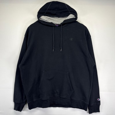 古着 チャンピオン Champion パーカー 大きいサイズ プルオーバー ワンポイントロゴ刺繍デザイン 2XL ブラック メンズ
