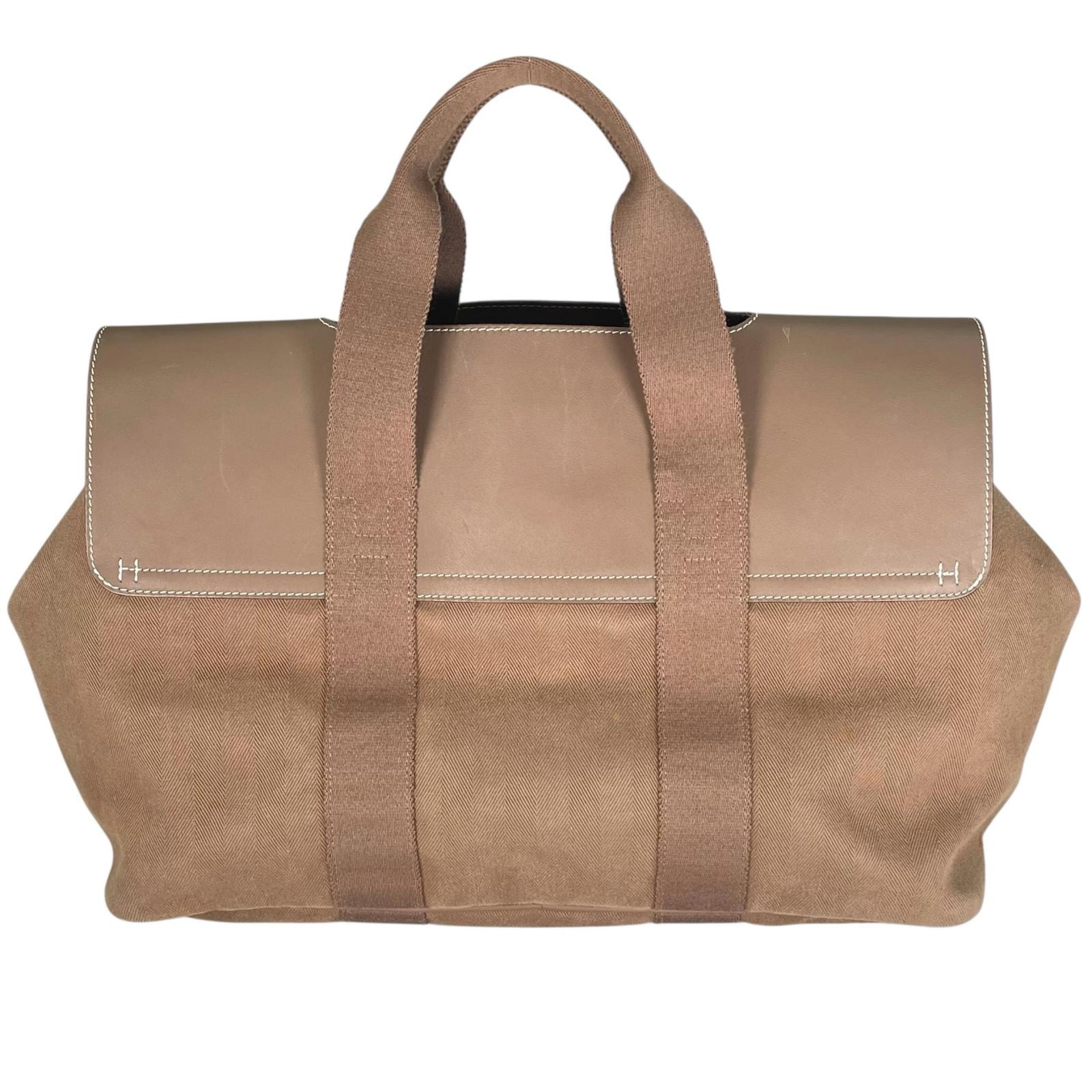 HERMES エルメス ヴァルパライソMM トートバッグ トワルシェブロン/スイフト ブラウン メンズ【中古】