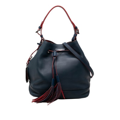 プラダ 三角ロゴプレート ハンドバッグ ショルダーバッグ 2WAY ネイビー レッド レザー レディース PRADA 【中古】