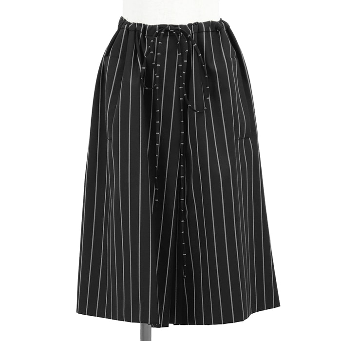 【SALE】JIL SANDER ジルサンダー スカート サイズ 34 レディース ストライプ ストレッチ ウエスト ドローストリング サイドポケット ボトムス ブラック ホワイト 黒 白 総柄 イタリア製