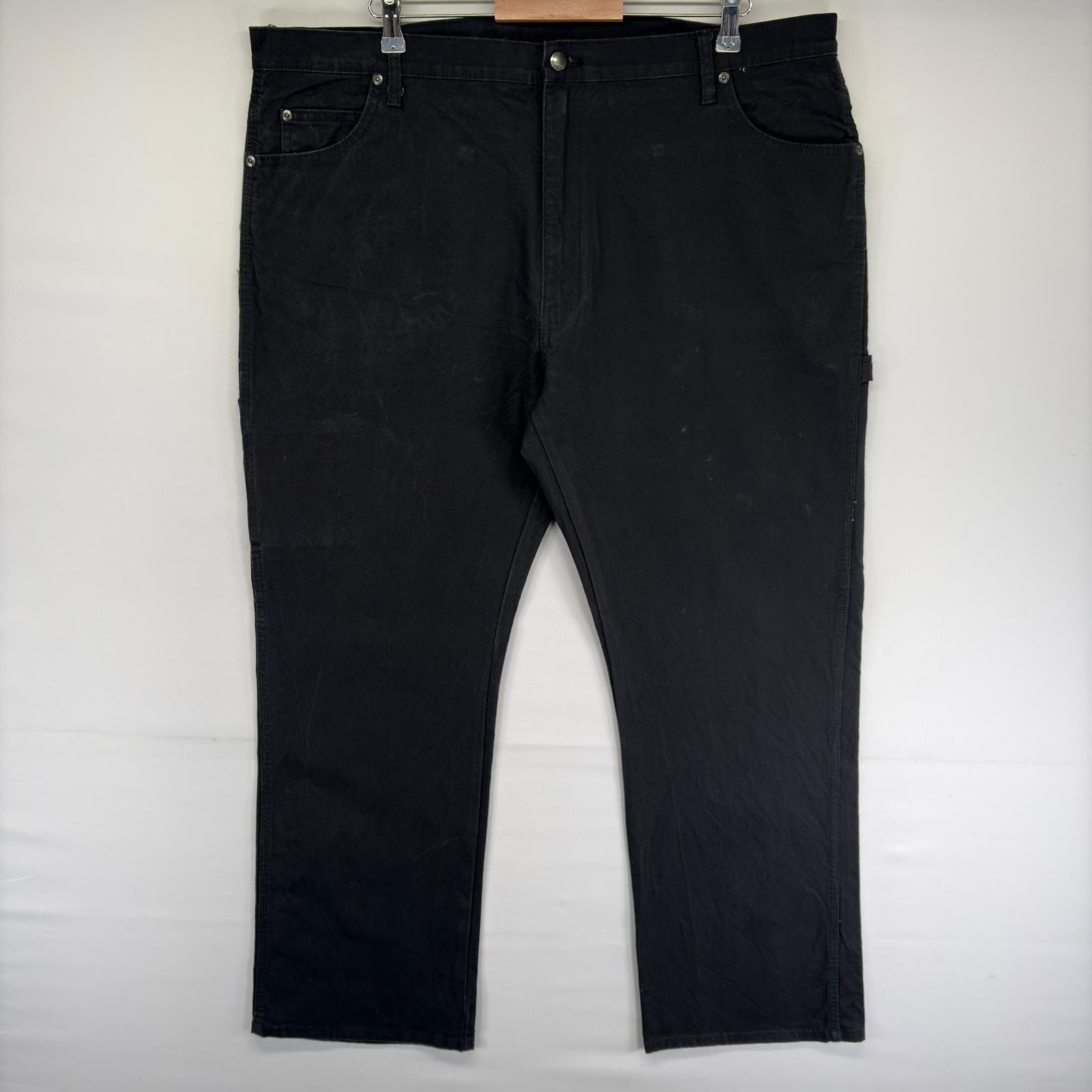 古着 ディッキーズ Dickies ダック パンツ ハンマーループ ワンポイントロゴ スパナポケット ジップ w42 L32  ブラック系 メンズ
