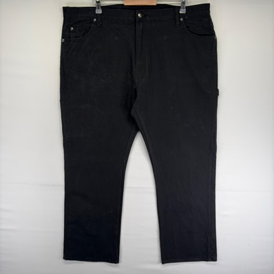 古着 ディッキーズ Dickies ダック パンツ ハンマーループ ワンポイントロゴ スパナポケット ジップ w42 L32 ブラック系 メンズ