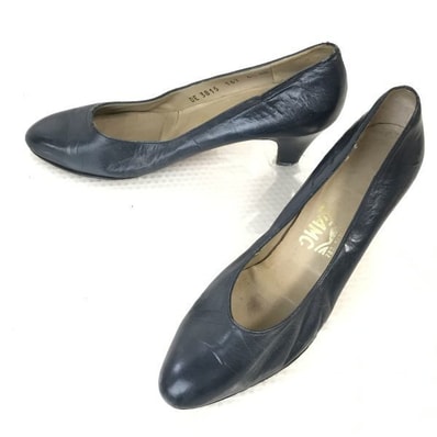 Made in Italy★Salvatore Ferragamo★本革/ヒール/パンプス【6.5AA/23.0(細め/紺/NAvy】ビジネス/dress shoes◆Q-89