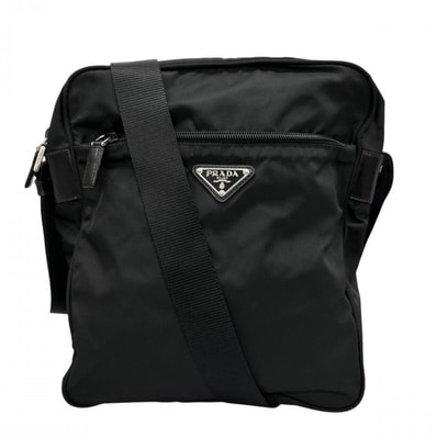 PRADA プラダ ショルダーバッグ ナイロンバッグ トライアングルロゴ 斜め掛け ナイロン ブラック 黒 シルバー金具 レディース【中古品】