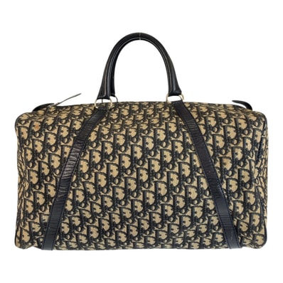 美品 Christian Dior クリスチャンディオール ヴィンテージ トロッター ネイビー ベージュ シルバー金具 キャンバス レザー/ ハンドバッグ ボストンバッグ 600698 【中古】