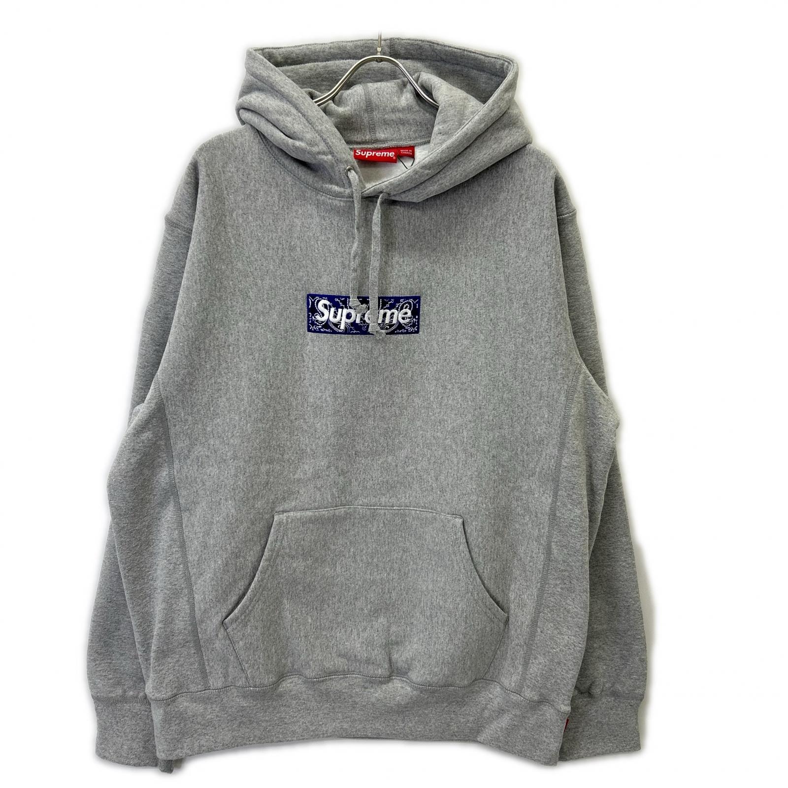 シュプリーム 19AW グレー Bandana Box Logo Hooded バンダナボックスロゴパーカー XL