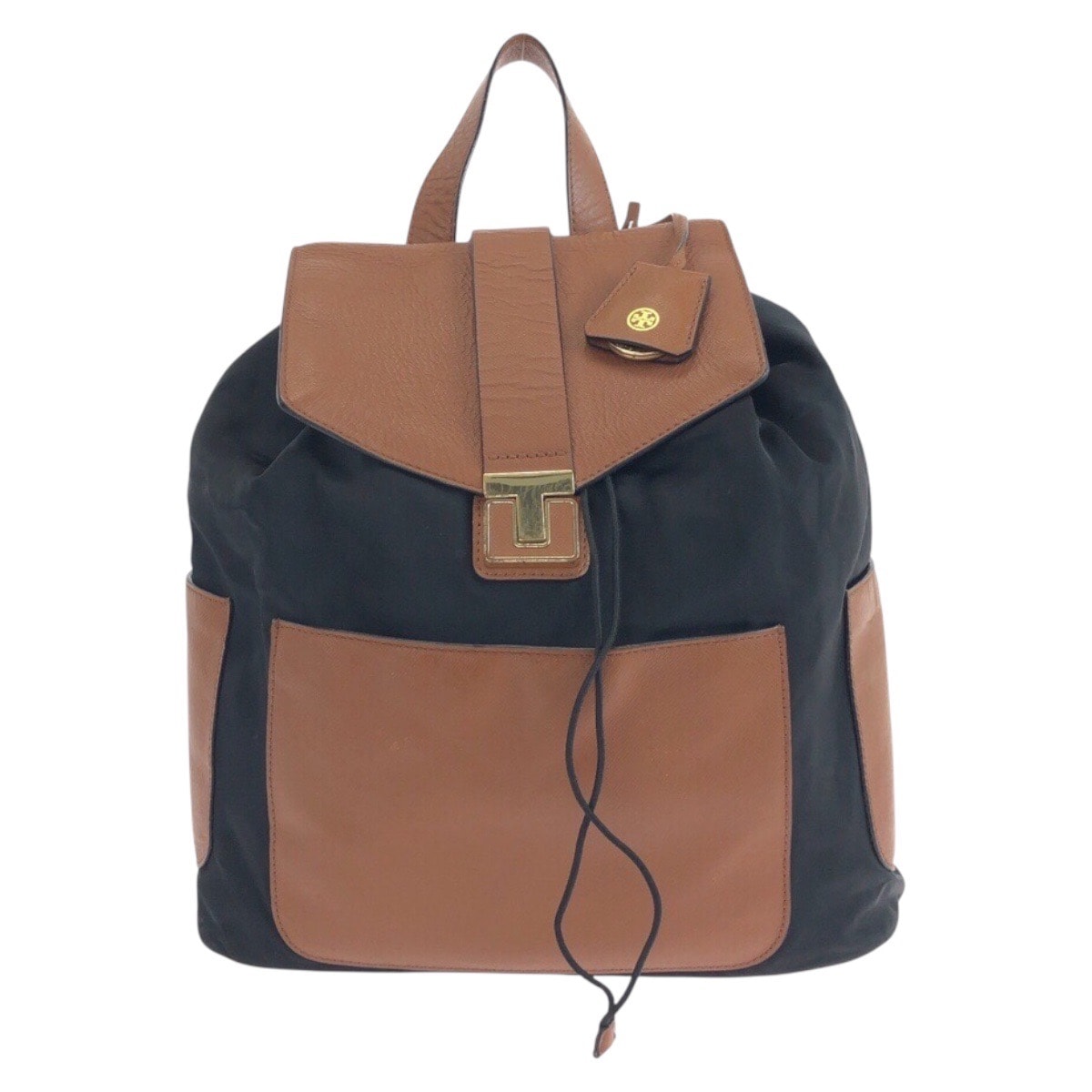 Tory Burch トリーバーチ ブラック 黒 ブラウン ゴールド金具 ナイロン レザー/ リュック バックパック 502738 【中古】