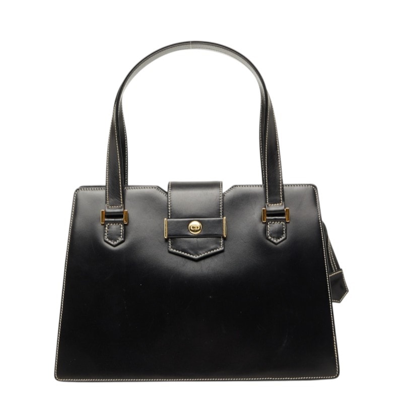 ディオール ロゴフラップ ステッチ ハンドバッグ ブラック レザー レディース Dior 【中古】