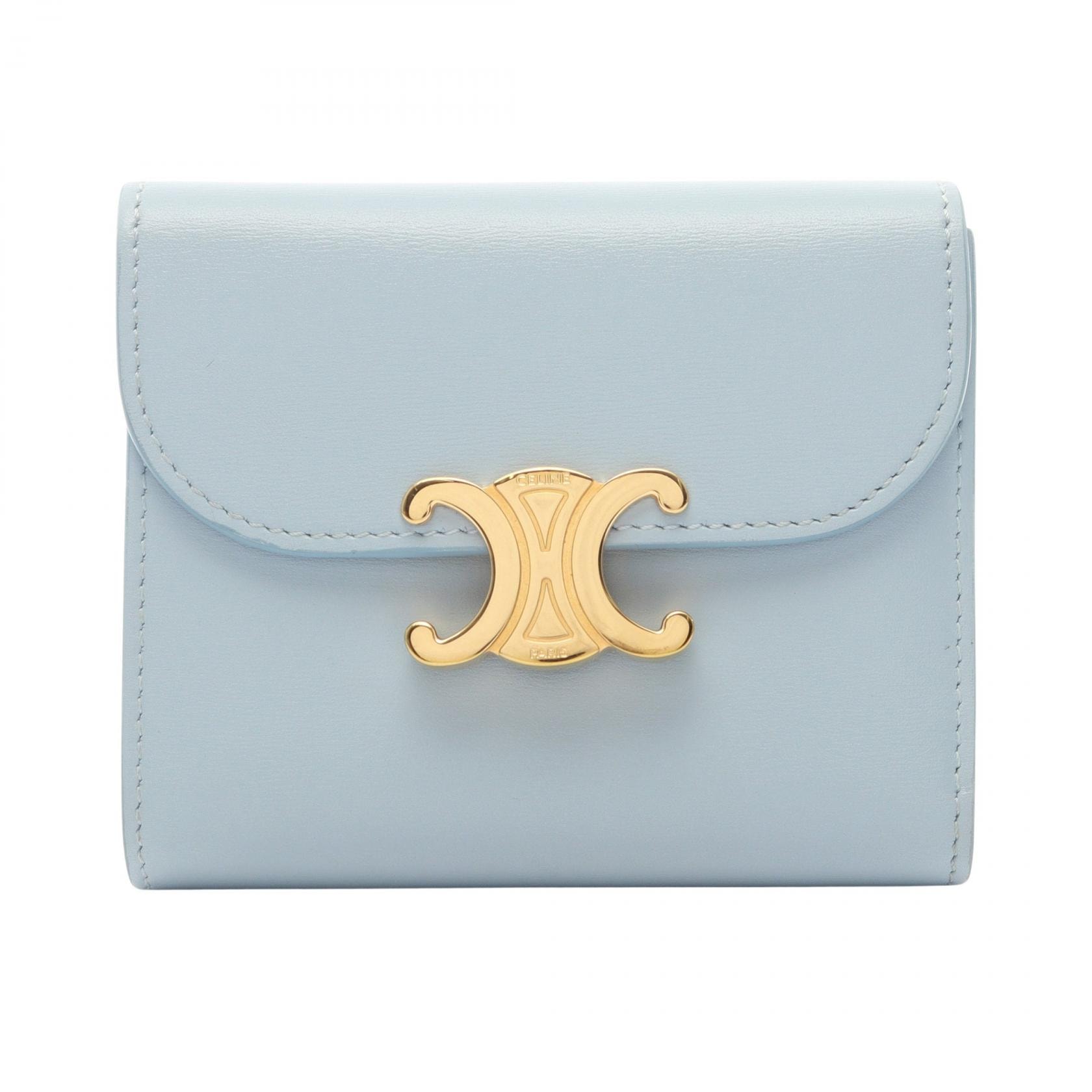 セリーヌ CELINE トリオンフ スモールフラップウォレット 三つ折り財布 財布 レザー レディース ブルー系 10D783DPV 【中古】