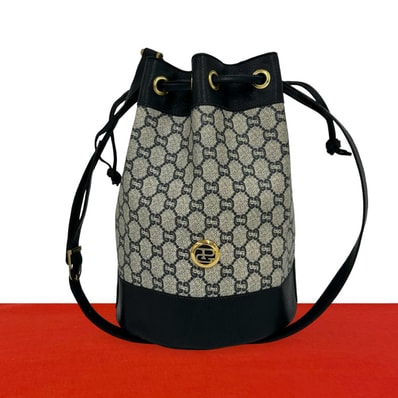 GUCCI グッチ グッチプラス ロゴ 金具 レザー PVC ショルダーバッグ ネイビー
332-1