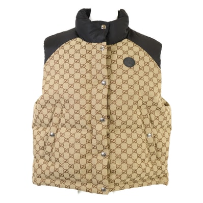 グッチ 【新品同様/国内正規】774910 GGコットンキャンバス レザーロゴパッチ ナイロン切替 ダウンベスト 36