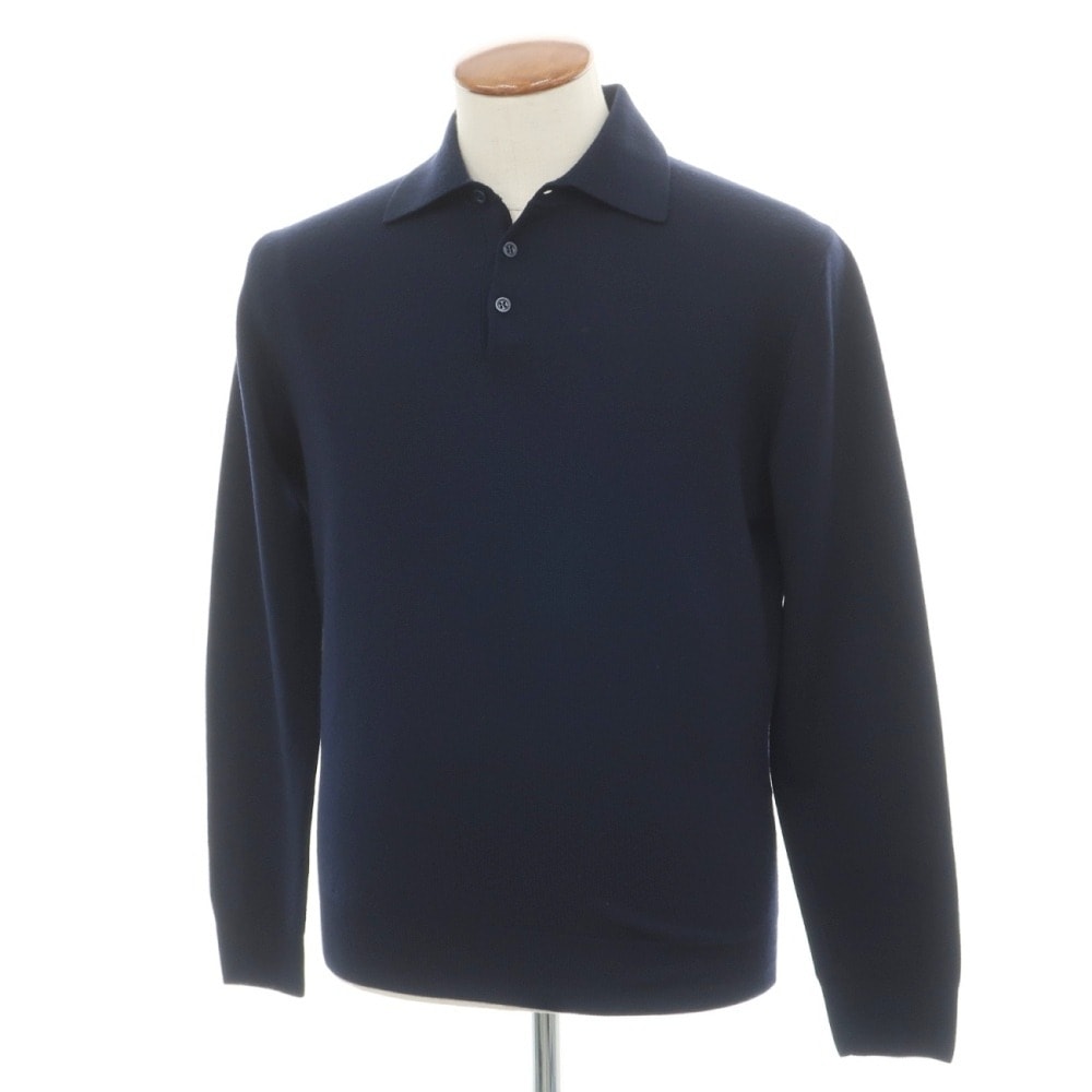 【中古】クルチアーニ CRUCIANI ウール 長袖 ポロニット ネイビー【サイズ48】【メンズ】