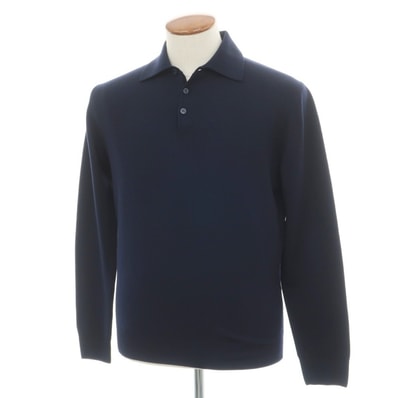 【中古】クルチアーニ CRUCIANI ウール 長袖 ポロニット ネイビー【サイズ48】【メンズ】