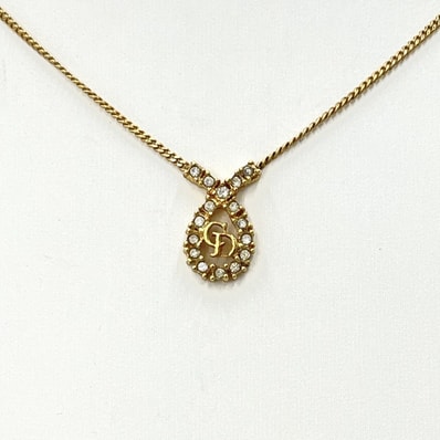 Christian Dior(クリスチャンディオール)CDロゴ ラインストーン ネックレス ゴールドカラー ヴィンテージ レディース アクセサリー【中古】