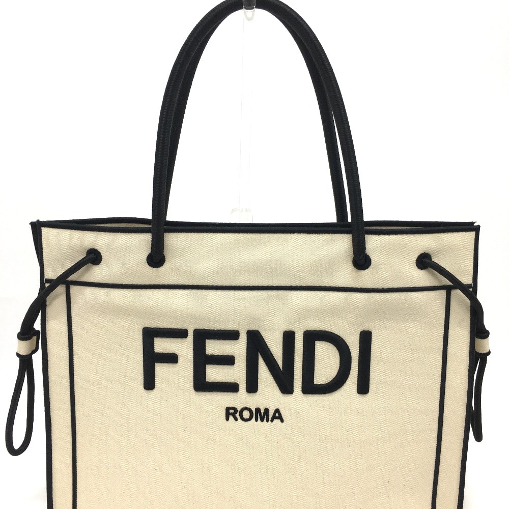 フェンディ FENDI ロゴ ローマ ショッパー 8BH379 カバン ラージ トートバッグ キャンバス グレッゾナチュラルベージュ&ブラック ベージュ×ブラック 新品同様