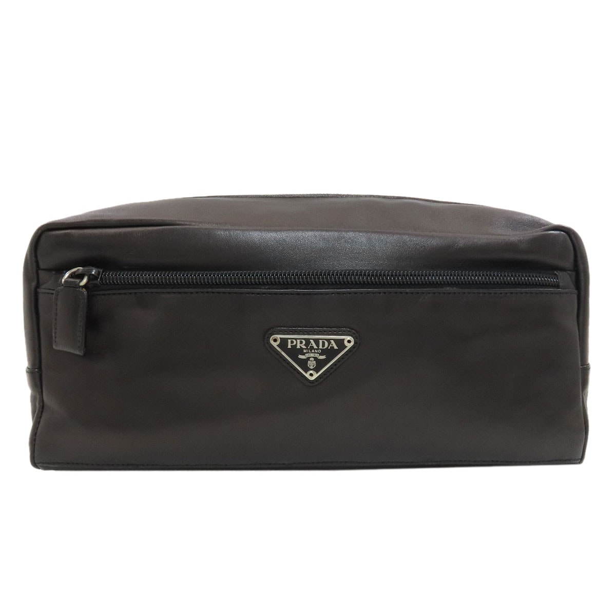 PRADA プラダ ロゴ金具 セカンドバッグ カーフ メンズ [中古]