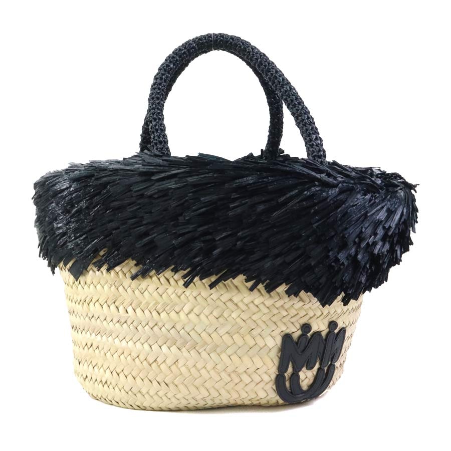 ミュウミュウ MIUMIU ハンドバッグ カゴバッグ ストロー ナチュラル×ブラック レディース 5BG209【中古】 r10726g