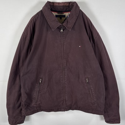 古着 トミーヒルフィガー TOMMY HILFIGER スウィングトップジャケット ビッグサイズ 裏地チェック 厚手 14042 ブラウン メンズ