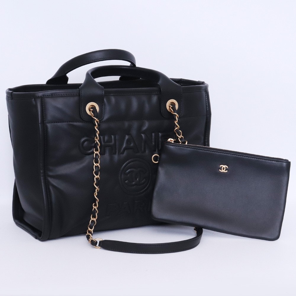 CHANEL ドーヴィルライン スモール ショッピング トートバッグ ラムスキン ブラック AS3257