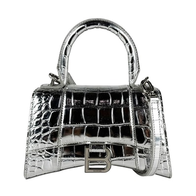 バレンシアガ BALENCIAGA ショルダーバッグ アワーグラスXS レザー シルバー レディース 592833【中古】 z11048