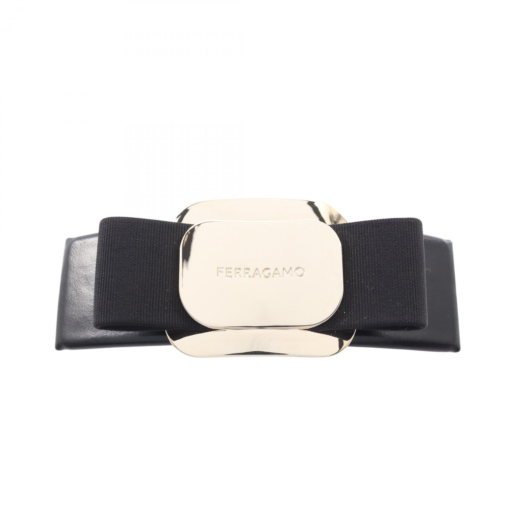 サルヴァトーレフェラガモ Salvatore Ferragamo ヴァラリボン バレッタ アクセサリー レザー GP(ゴールドメッキ) キャンバス レディース ブラック系 / ゴールド系 771551340421 【新品】