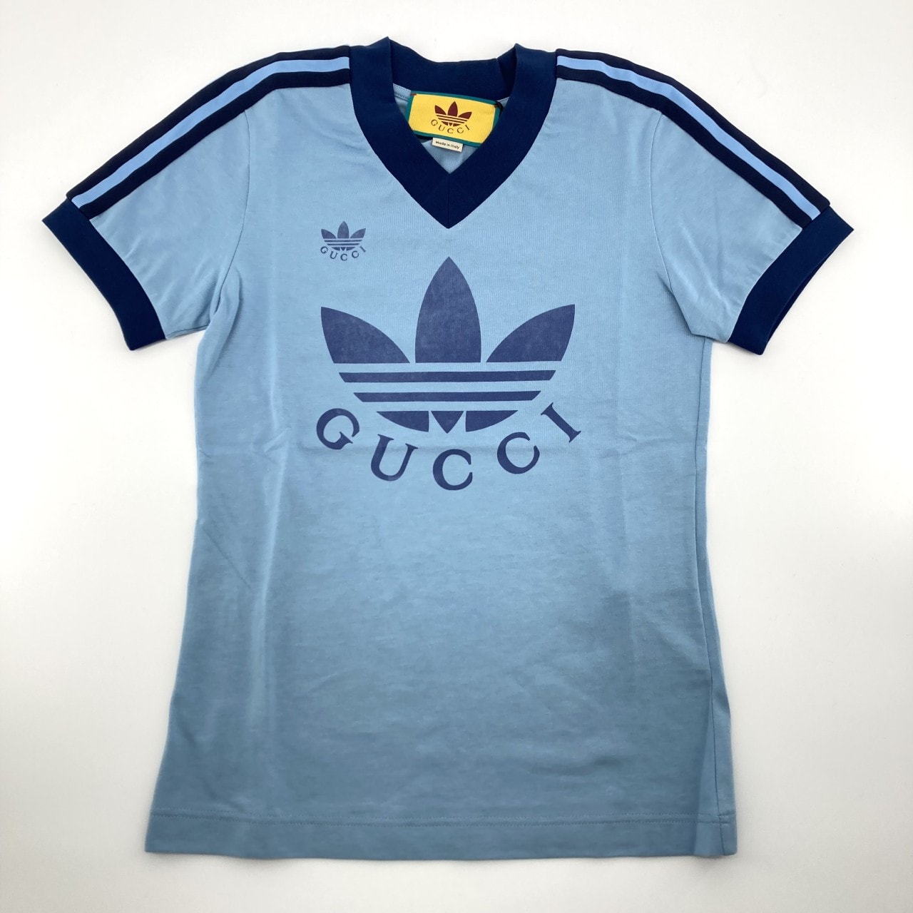 GUCCI(グッチ) ×アディダス Vネック 2XS コットン / ナイロン / ポリウレタン 693636 半袖Tシャツ ライトブルー