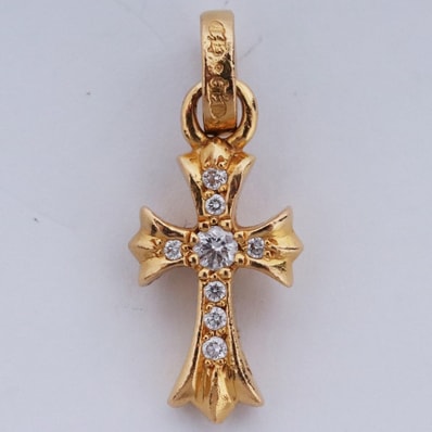 Chrome Hearts 22K CH Cross Baby Fat Charm with Pave Diamond "Yellow Gold"