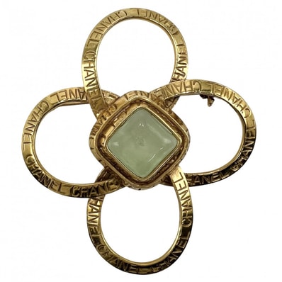 CHANEL シャネル ブローチ ロゴ アクセサリー ヴィンテージ グリポア GP カラーストーン 96P ゴールド グリーン 緑 レディース 約18.3g 1996年【中古品】