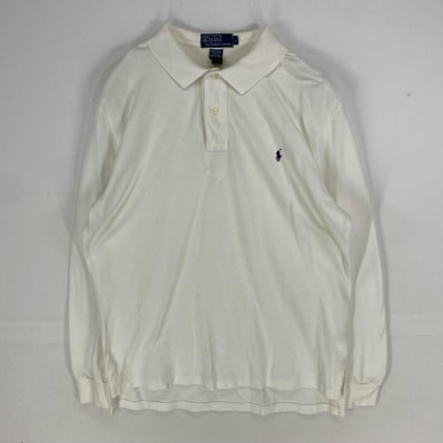 古着 ポロバイラルフローレン Polo by Ralph Lauren 鹿の子 長袖シャツ ワンポイント ロゴ刺繍 ポロシャツ L ホワイト系 メンズ