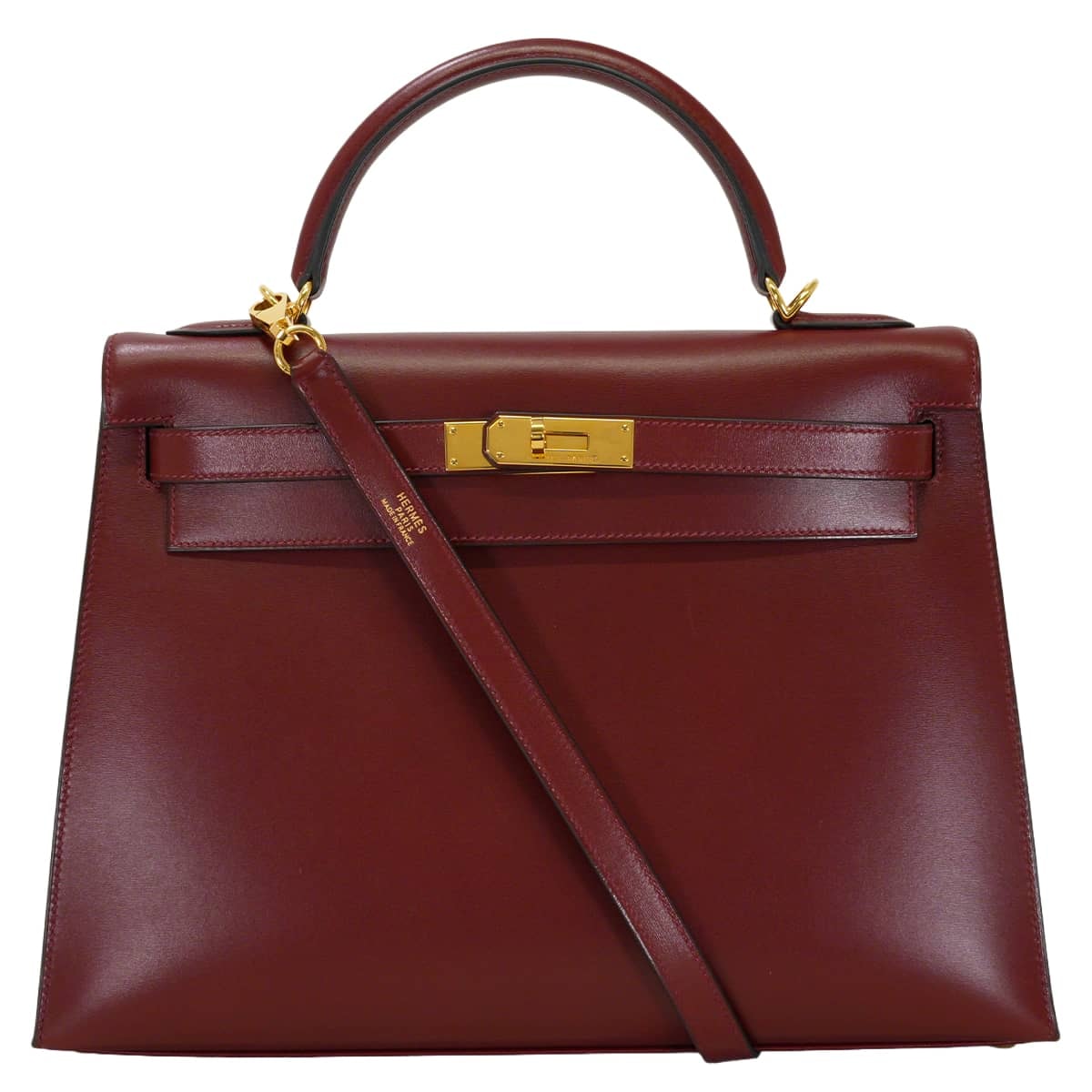 HERMES エルメス ショルダーバッグ ケリー32 外縫い ルージュアッシュ ボックスカーフ ゴールド金具 □E刻印 新品同様【中古】