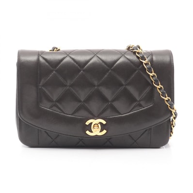 シャネル CHANEL マトラッセ ダイアナフラップ ショルダーバッグ バッグ ラムスキン(羊革) レディース ブラック系 【中古】
