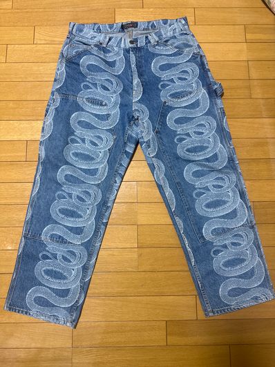 Supreme x HYSTERIC GLAMOUR Snake Double Knee Denim Painter Pant "Blue"