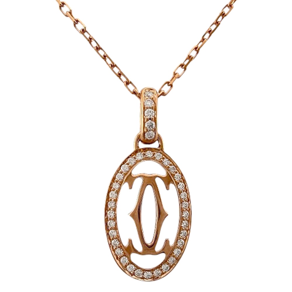 カルティエ ドゥーブルC ネックレス 18金 K18ピンクゴールド ダイヤモンド レディース CARTIER  中古