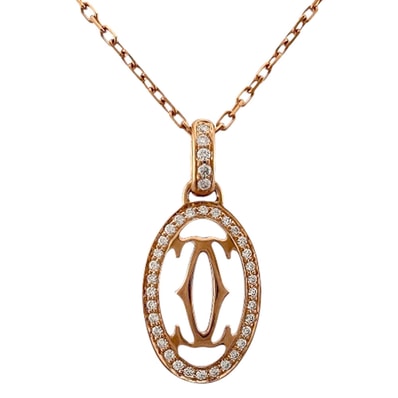 カルティエ ドゥーブルC ネックレス 18金 K18ピンクゴールド ダイヤモンド レディース CARTIER 中古